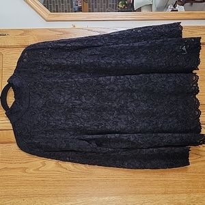 Susan Graver Occasions 2X Lace Mock Neck Black Top